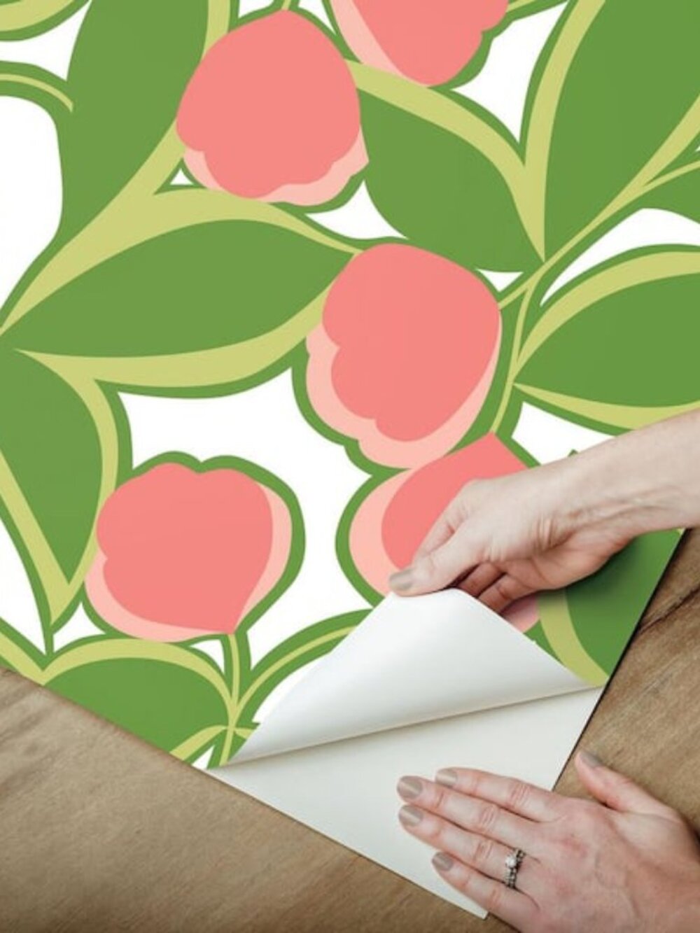 NEW NuWallpaper x Megan Carter Talia Green Peel and Stick Green Peach Wallpaper - Picture 7 of 9